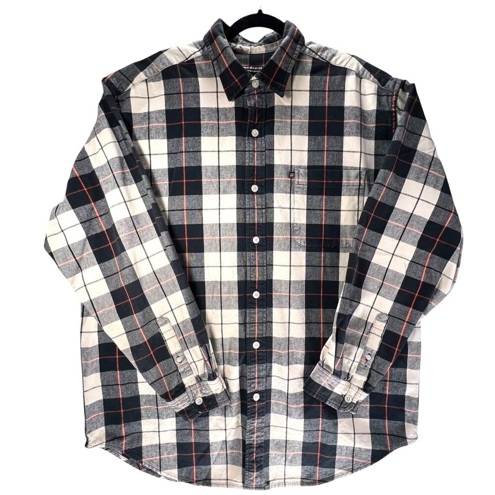 Ralph Lauren Polo Jeans Co XL Plaid Button-Up Shirt XL Long Sleeve Black Orange - Picture 2 of 12